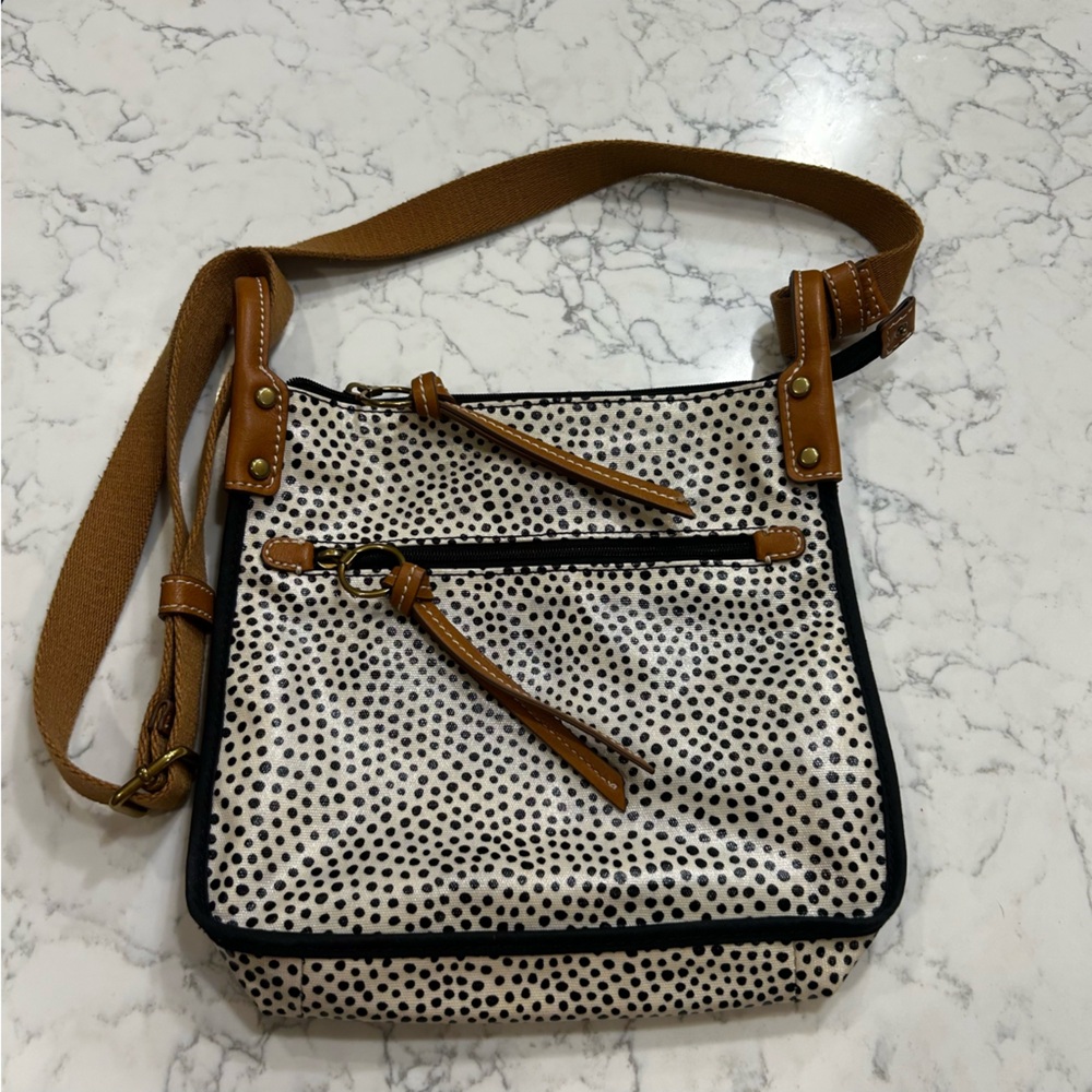 Fossil Key Per Polkadot Coated Canvas PVC Crossbody Bag Purse - Picture 2 of 12